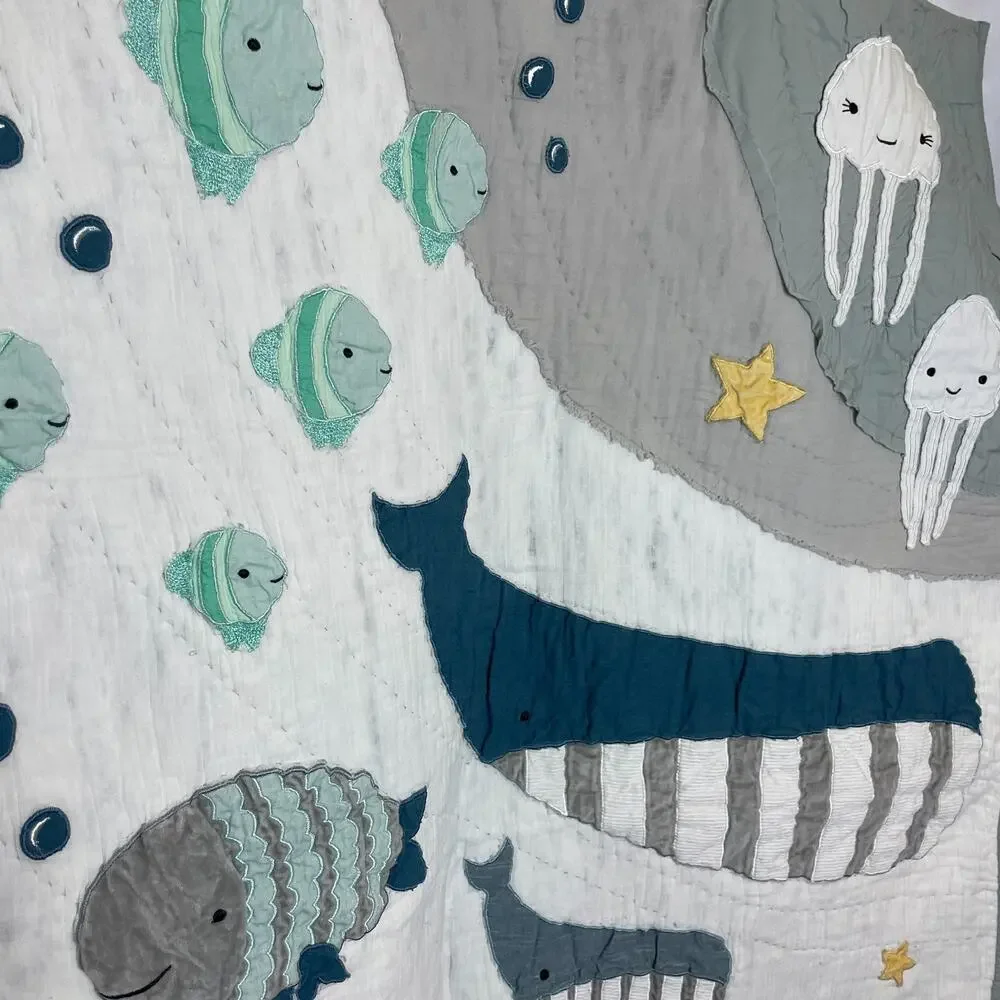 Crate & Barrel Kids Under the Sea Cotton Embroidered Quilt 40